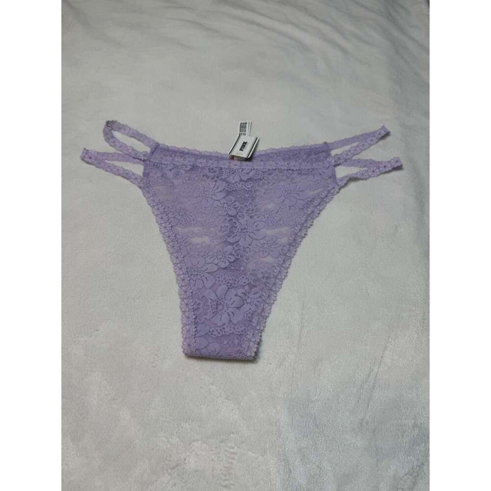 Victoria’s Secret Lavender Floral Lace Panties New 2XL Purple Strappy V-String
